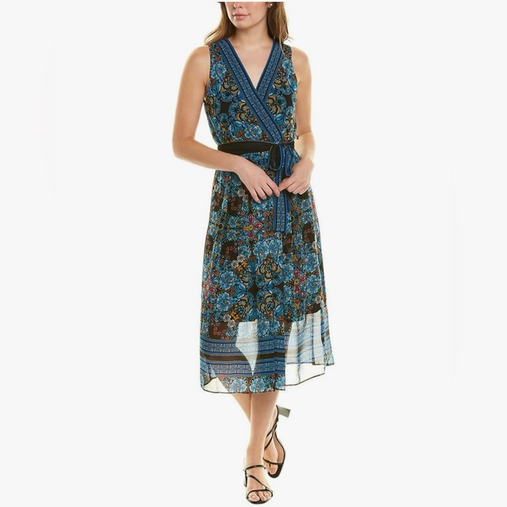 Sandra Darren Women's Floral Pattern Fit & Flair Belted Midi Dress Size 16 NWT